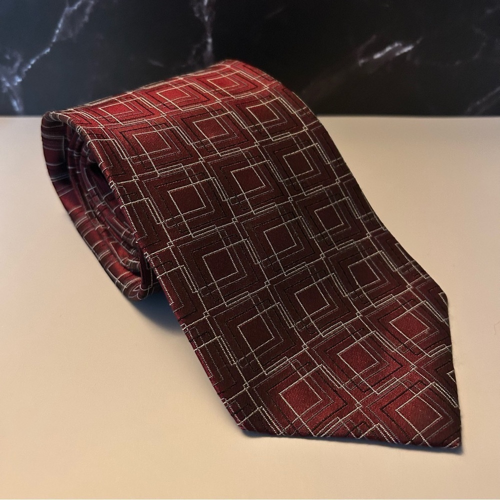 Van Heusen Silk Burgundy Square Patterned 58” Tie